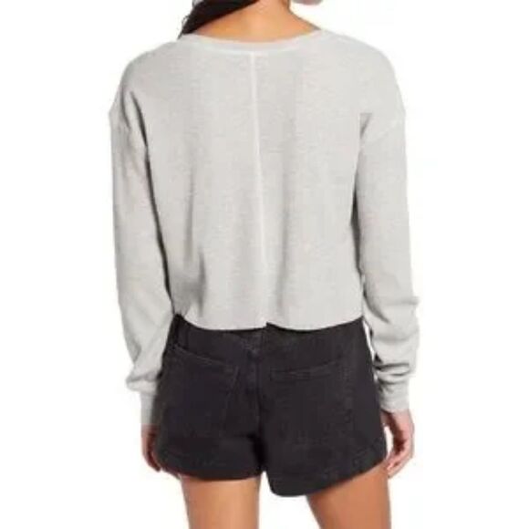 Split Neck Thermal Crop Top light heather grey long sleeve - Picture 4 of 5